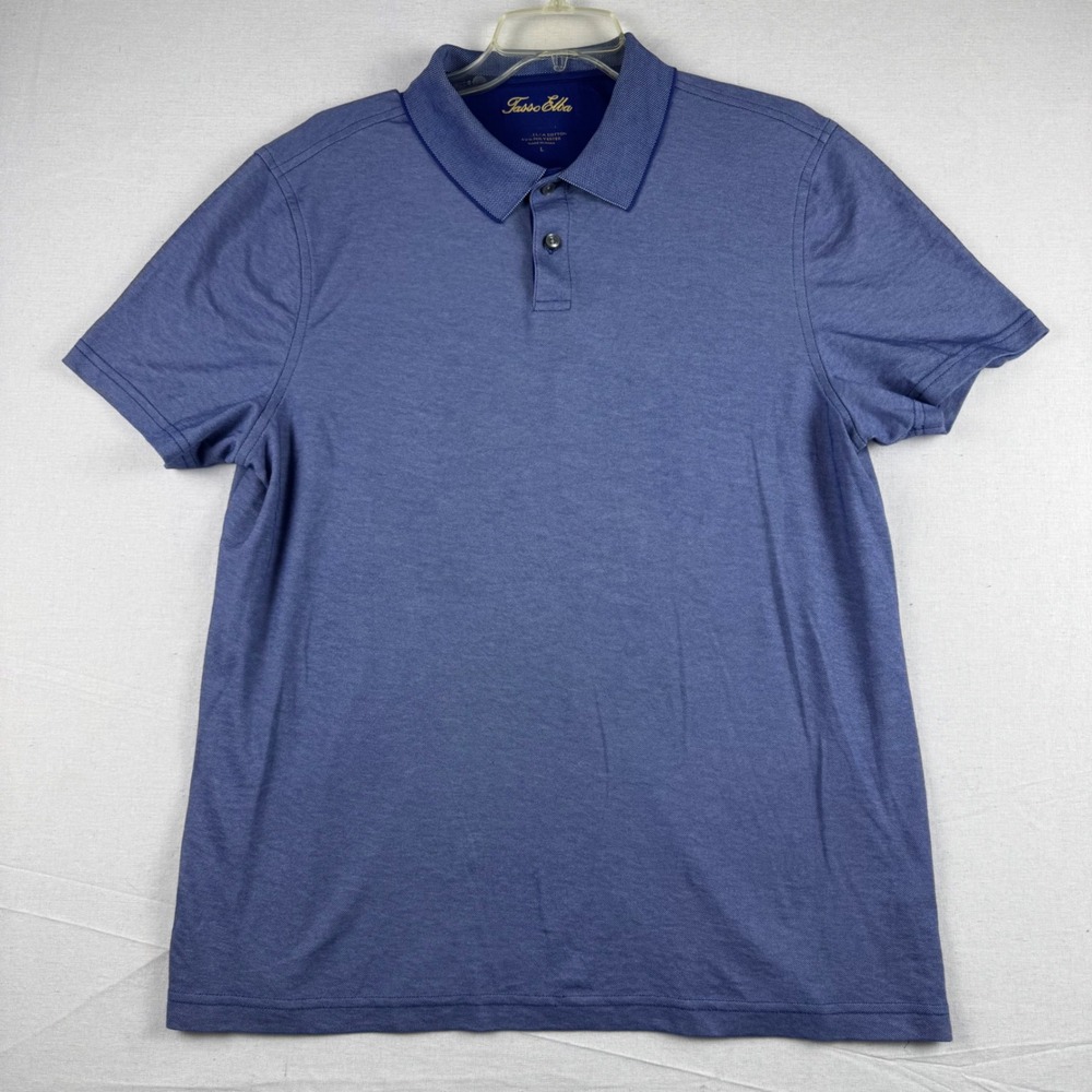 Tasso Elba Mens Blue Supima Cotton Blend Short Sleeve Polo Shirt Large